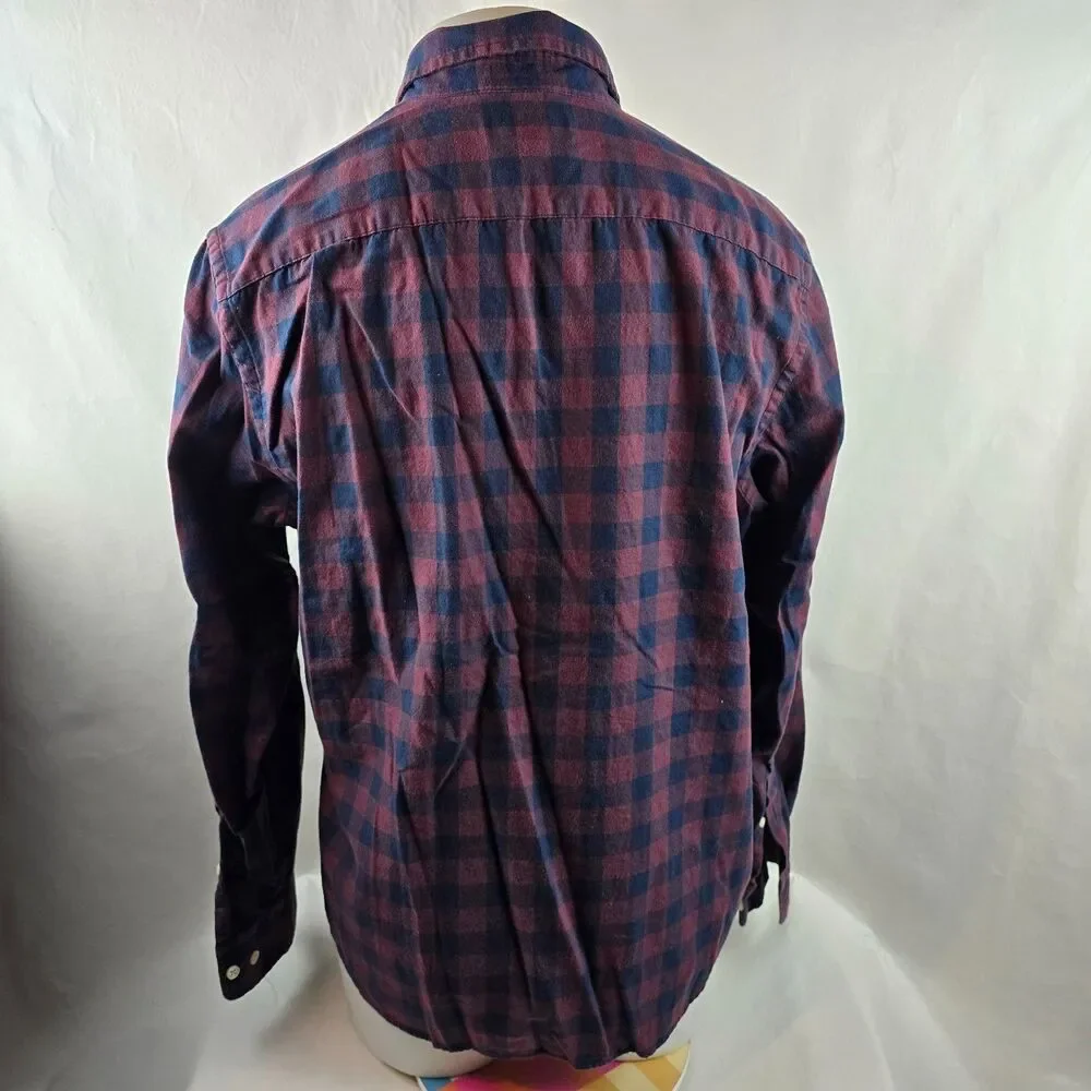 Banana Republic Shirt Mens Large Red Blue Plaid Button Up Long Sleeve Untucked
